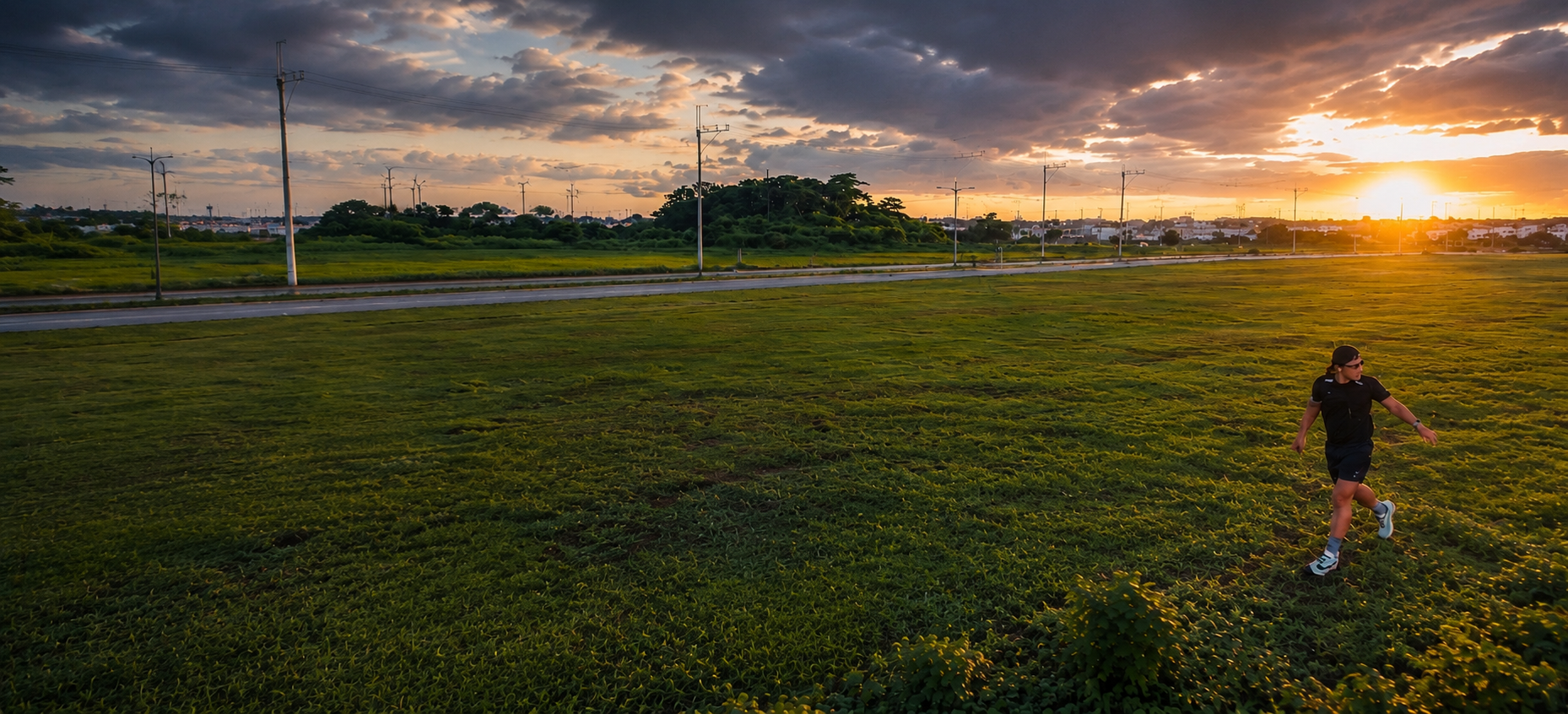 A runner at sunset